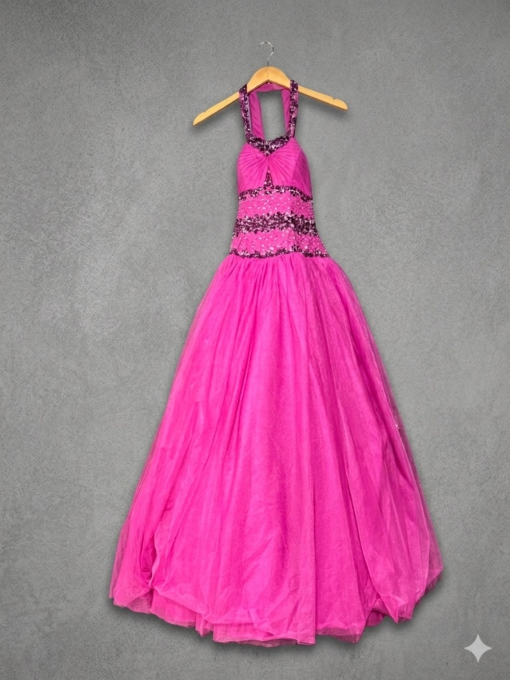 Flirt by Maggie Sottero Prom Dress Size 4 Cerise Pink Beaded Halter Tulle Gown